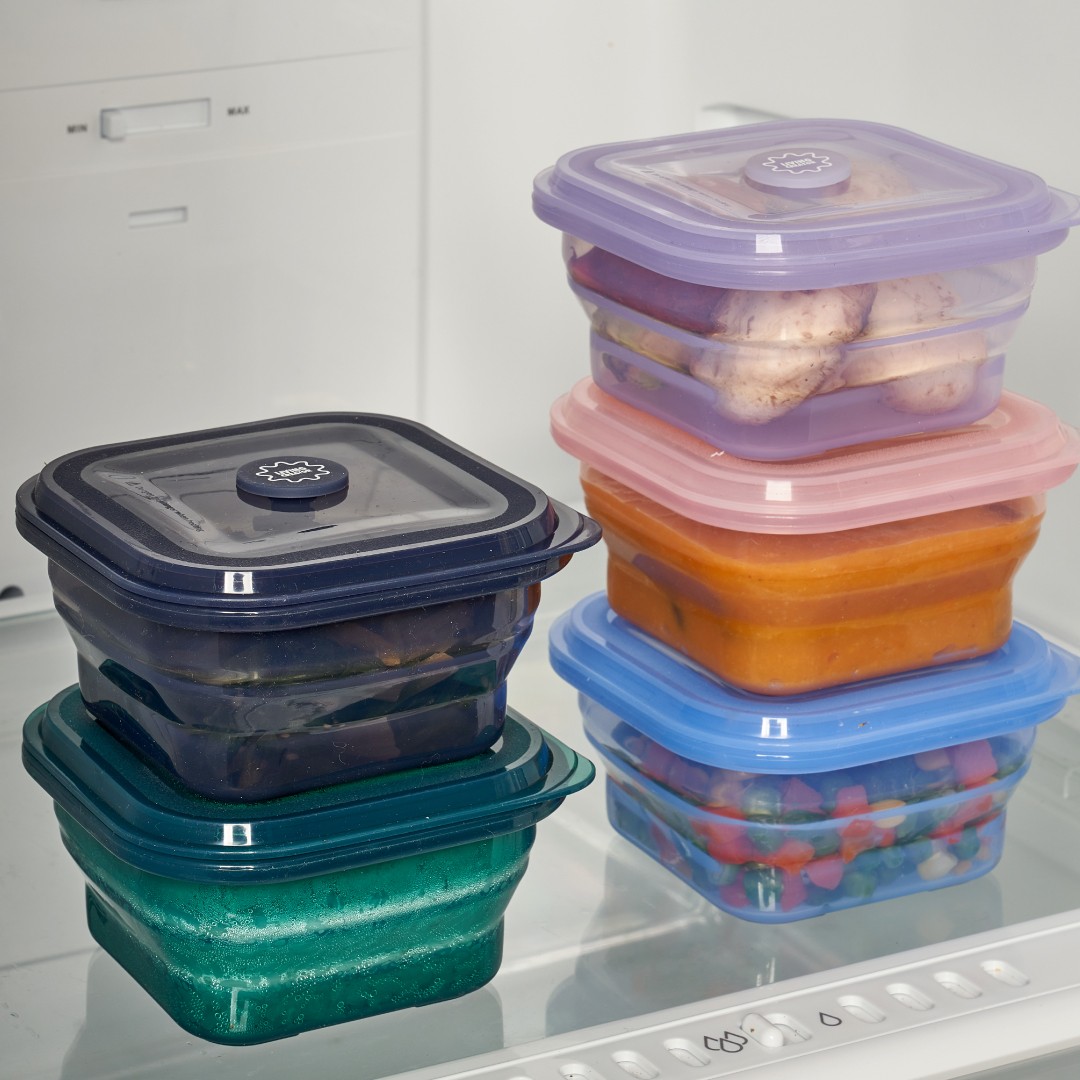 PushLock containers stacked in a refrigerator